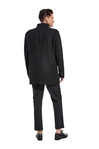 Image of FTCayanz Mens Trench Coat Wool Blend Single Breasted Overcoat | Stand Collar, Fall Slim Fit Top Coat, Winter Warm Coats for Men, Business Work Formal Casual Jacket, Daily Outwear