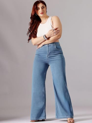 Image of Vogaan Women's High Waist Jeans || Flared Bell Bottom Bootcut Pants || Wide Leg Denim - Perfect for Travel, Party & Everyday Use