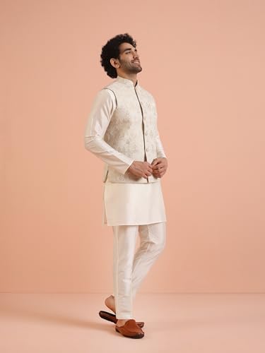Image of Kisah Men's Silk Blend Textured Nehru Jacket Regular Fit | Designer Ethnic Layering | Wedding & Occasion Wear