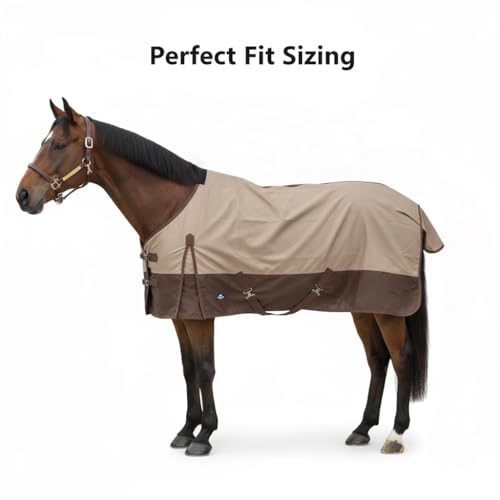 Image of 1200Denier Waterproof and Breathable Horse Sheet TGW RIDING Horse Blanket Standard Neck Turnout Sheet (76 inch, Tan /Brown)