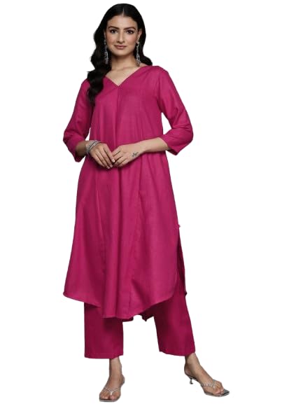 Varanga Women Magenta Solid A-Line Kurta Paired With Tonal Bottom
