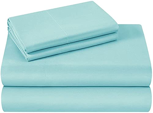 HOMEIDEAS 4 Piece Bed Sheets Set, Extra Soft Brushed Microfiber Fabric Bedding Sheets, Wrinkle & Fade Free - Flat Sheet, Fitted Sheet with 2 Pillowcases (Super King, Aqua Blue) HOMEIDEAS 4 Piece Bed Sheets Set, Extra Soft Brushed Microfiber Fabric Bedding Sheets, Wrinkle & Fade Free - Flat Sheet, Fitted Sheet with 2 Pillowcases (Super King, Aqua Blue)