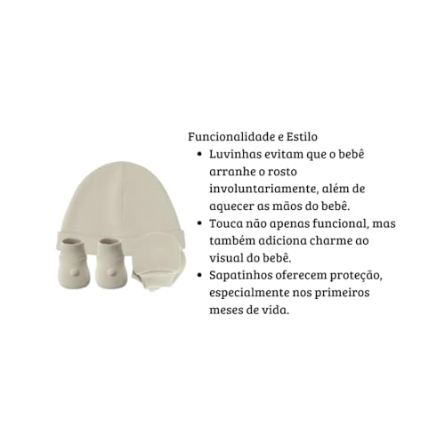 Kit 3 Peças Luvinha, Touca E Sapatinho 100% Algodão Bebê Maternidade Recém Nascido Luva Sapato Confo
