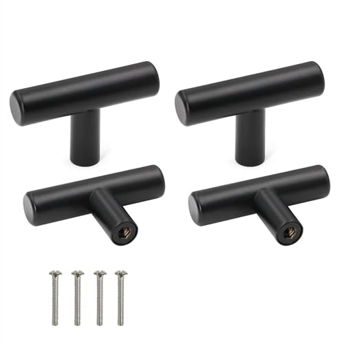 Tirador Armario Negro 4 Piezas Pomo de Armario T Tiradores para Cajones Acero Inoxidable Negro Pomos y Tiradores de Muebles con Tornillos para Cajones Armarios Zapateros Aparadores 50*32*10mm (4)