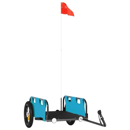 vidaXL Fahrradanhänger, Anhänger für Fahrrad, Lastenanhänger mit Reflektoren Flagge, Transportanhänger Radanhänger, Blau Oxford-Gewebe Eisen