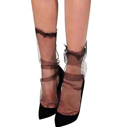 Women's See Through Mesh Loose Socks Glitter Stars Transparent Sheer Slouch Socks Teen Girls Ankle Hosiery (101#Black)2
