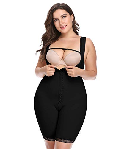 NBVIC Firm Tummy Control Bodysuit Slimming Body Shaper Girdle Slimmer Bodyshaper Mid-Thigh Seamless Shaperwear Fajas Thong (Black 2, 5XL(Tag Size is 6XL))