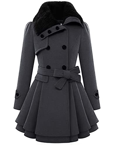 Image of Zeagoo Women Long Sleeve Faux Fur Lapel Double-Breasted Thick Wool Coat,arge