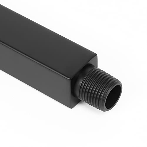 Image of Ceiling Mounted Shower Arm, Rain Shower Square Extension Arm with Flange and Teflon Tape Stainless Steel Ceiling Mount Shower Extender (16 Inch, Matte Black)
