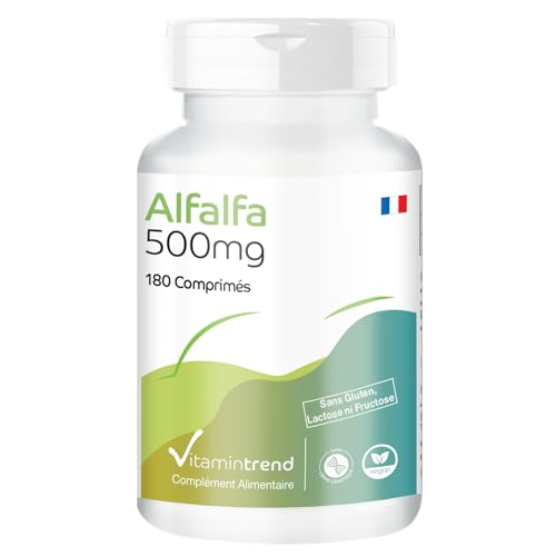 Vitamintrend - Alfalfa 500mg - avec 1500mg de luzerne par dose journalière - 180 comprimés - hautement dosés - dosage sûr - végétalien - suppléments d'Allemagne | Vitamintrend
