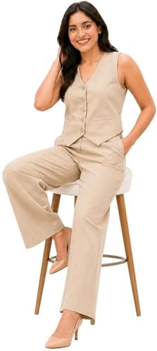 Image of Women Cotton Blend Western Co-Ord Set | Stylish Top & Pant Set for Women | Dress For Womens | Casual High Waist Solid Pant Outfit
