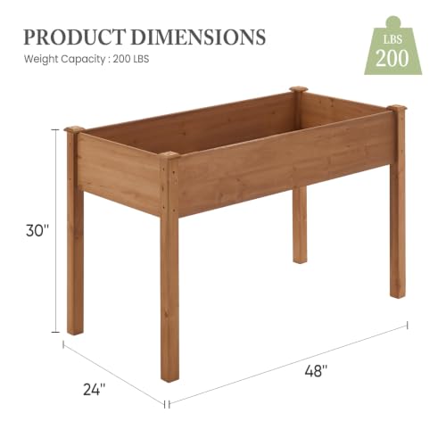 Image of DUMOS Raised Garden Bed 48x24x30 Inch, Outdoor Planter Box with Legs, Elevated Wood Garden Bed with Liner for Herbs Flowers Vegetables, Wooden Planter Box for Patio, Balcony and Backyard, Brown