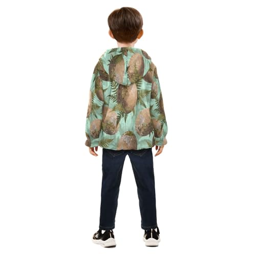 Dinosaur Eggs with Fern Leaves Toddler Fleece Jacket Girl Boys Hooded Fleece Jacket Coat Warm Outwear Zip-up 3-10T4
