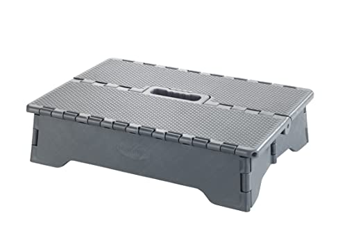 Maximex Klapp-Trittstufe, hochstabile Tritt-Stufe mit rutschhemmender Trittfläche bis 250kg, klappbarer Sicherheits-Tritt mit rutschfesten Standfüßen für Drinnen & Draußen