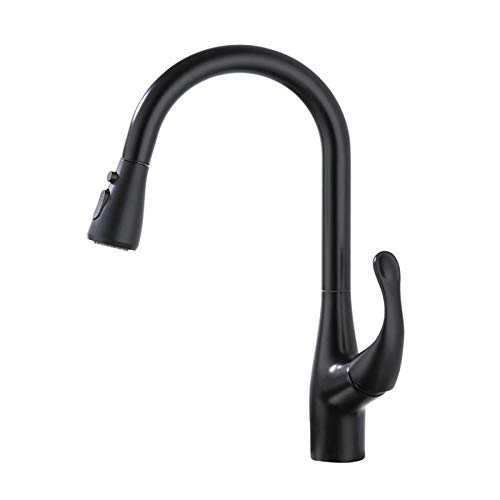 Robinet de cuisine noir avec douchette extractible et rotation à 360° en laiton