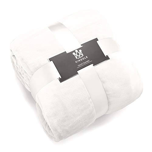 Kingole Flannel Fleece Microfiber Throw Blanket, Luxury Cream White Queen Size Lightweight Cozy