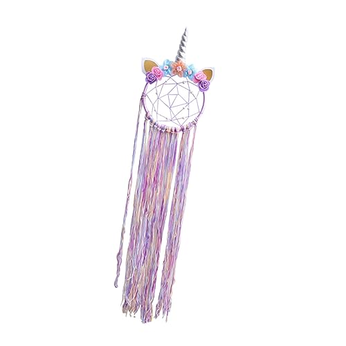 PRETYZOOM Unicorn Design Dream Catcher Pendant Hanging Decoration for Room Pearl Woolen Yarn Material Attractive Home Decor Purple