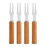 Kit com 4 Garfos para Petisco em Aço Inox com Cabo de Madeira