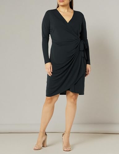 Image of Amazon Essentials Women's Long Sleeve Classic Wrap Dress, V Neck, Pleated, Midweight Fabric (Available in Plus Size)