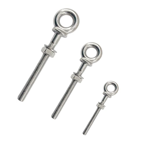 Image of M8x80 Lifting Eye Bolts 316 Stainless Steel Heavy Duty Long Shank Eyebolts with Washer and Nut Pack of 4