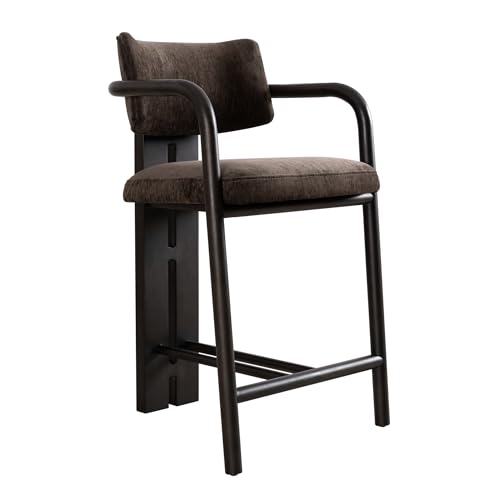 Armen Living Aaliyah Butaco Tapizado de Madera Maciza Espresso con Asiento Marrón Brindle - Altura Mostrador 26" - Set de 3 miniatura 3