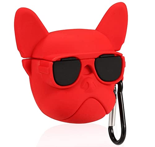 Image of PEFKO PSS121 AirPods Pro Soft Silicone Protective Case 3D Design Shockproof Case Cover with Anti-Lost Metal Keyring Compatible for Apple AirPods Pro (RED Dog)