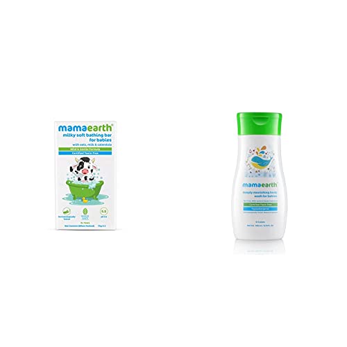 Milky Soft Bathing Bar for Babies with Oats, Milk & Calendula – 75g x 2 & Mamaearth Deeply nourishing wash for babies (200 ml)