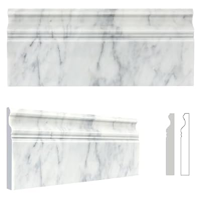 Retheno 4 Pack Carrara White Marble Baseboard Trim Molding 5 x12'' Polished Wall Base Moulding for Bathroom Wall and Kitchen Backsplas