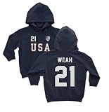 Tutiinca USA Weah 21 Soccer Inspired Jersey Style 2-Side Toddler Hooded Sweatshirt (Navy, 5T)