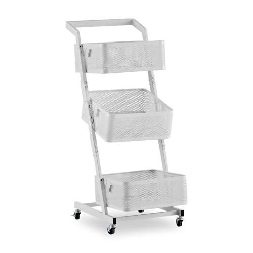 Étagère roulante pour cuisine et buanderie avec panier d'égouttage inclinable en métal