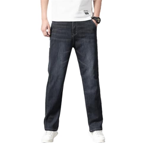 Men's Summer Thin Stretch Elastic Waist Business Straight Denim Trousers Classic Baggy Jeans
