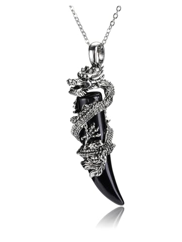 Jovivi Crystal Dragon Necklace for Men Women Dragon Wrapped Healing Stone Pendant Necklace Retro Cool Mens Crystal Necklaces Natural Gemstone Quartz Spiritual Jewelry