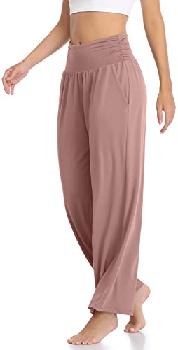 Image of TARSE Womens Wide Leg Pants Casual Loose Yoga Sweatpants Comfy Lounge Pajama Flowy Pants Pockets