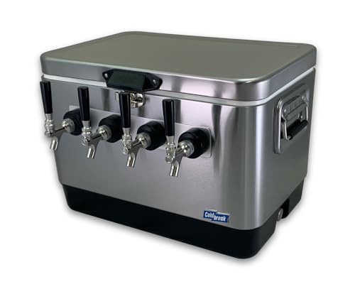 Coldbreak Jockey Box, 4-Taps, Stainless Steel, 54 Quart Cooler, 50' Coils, Includes Stainless Faucets