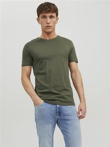 JACK & JONES Herren JJEORGANIC Basic Tee SS O-Neck 5PK T-Shirt, Kurzarm, White+Black+Navy Blazer+Dusty Olive+Crockery, S – Ansicht 2