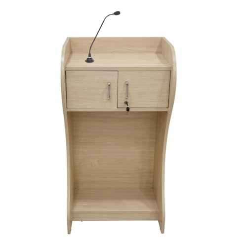 Image of TEKAVO KRONX Podium Lectern for Classroom, Auditorium, Office, Church & School | Sleek & Modern Lecture Stand | Ideal for Presentations, Speeches & Events, Mic /Portable(63x46x120 cm - Mile Oak)