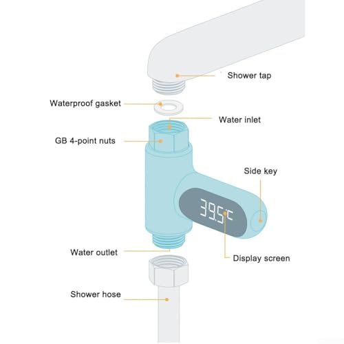 Miniatura 7 de Medidor Digital De La Temperatura Del Agua Del Led, Termómetro De La Ducha De La Electricidad Autogeneradora 360 Medidor De Temperatura Del Grifo De La Exhibición Giratoria