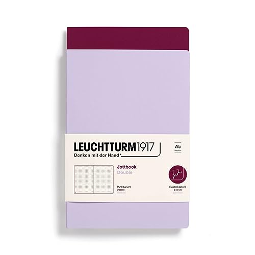 LEUCHTTURM1917 368175 Jottbook (A5), 59 nummerierte Seiten, Dotted, Lilac und Port Red, im Doppelpack