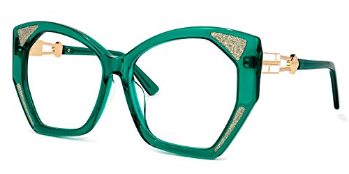 Zeelool Retro Acetate Oversized Thick Geometric Blue Light Blocking Glasses Eyewear For Women Routh Zop01957-04 Green #TOP1