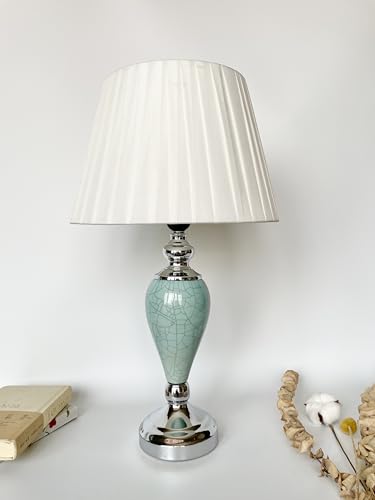DEENZ Contemporary Table Lamp with A Light Teal Base and A Soft White Fabric Shade Two Chic Designs to Make Your Space Stand Out 50 Cm Tall (Decanter Vase T064)
