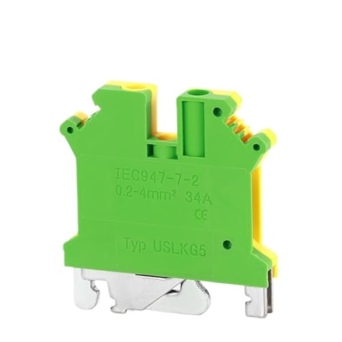 10 Pcs USLKG5 Din Rail Ground Terminal Block Electrical Wrie Conductor Yellow Green Voltage Guide Connection USLKG-5