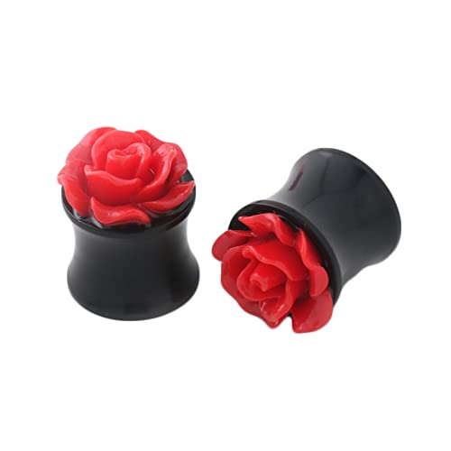 Jauges d'oreille en acrylique ornées de roses rouges romantiques