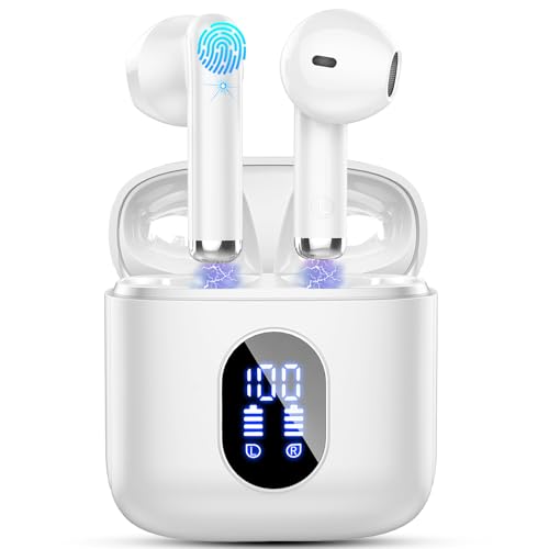 Wireless Earbuds, Bluetooth 5.4 Headphones in Ear NEW Wireless Earphones with 4 ENC Mic, Mini Ear buds with HiFi Stereo Deep Bass, 32H Playtime Dual LED Display, Bluetooth Earbud IP7 Waterproof USB-C