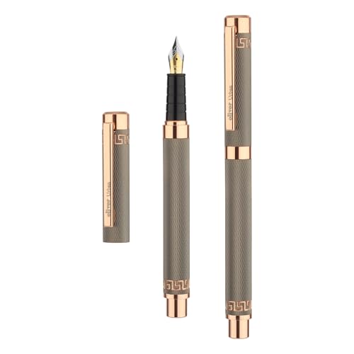 Image of Oliver Urban Fountain Pen - Matte Grey Textured Body with Rose Gold Accents, No.5 Dual-Tone Stainless Steel Nib, Premium Gift Box