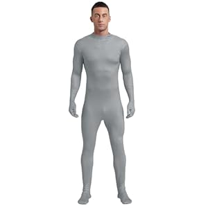 inlzdz Bodystocking Lingerie Manches Longues Homme Body Complet Doigts Couvertures Justaucorps Maillot de Corps Combinaison Collant de Nuit A Gris L