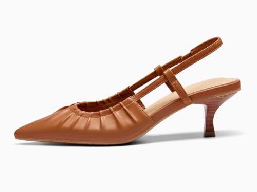 Image of Coutgo Women Slingback Kitten Heels Pointed Toe Slip On Pleated Dress Shoes | Women's Pumps,Low Heels,Closed Toe,Short Heels,Comfortable,Work Shoes,Party,Wedding,Dressy Casual