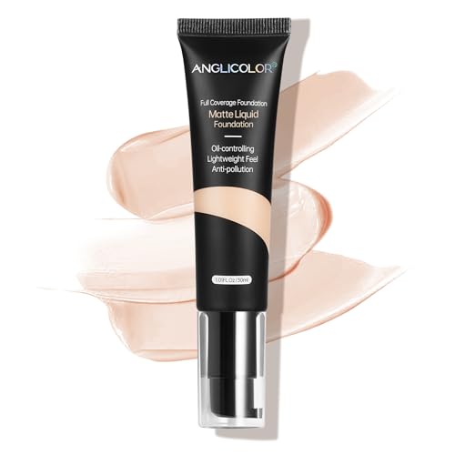 Anglicolor Matte Oil Control Concealer Foundation Flawless Soft Long Lasting Foundation Makeup,Waterproof Full Coverage Face Makeup Strong Concealer Foundation for Oily Acne Skin (#101 Porcelain)