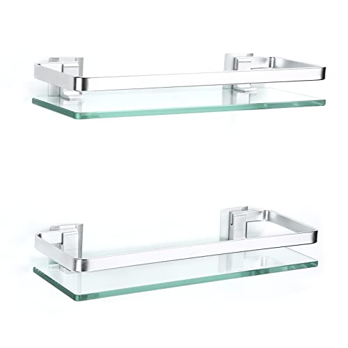 ENCOFT Etagère Murale Salle de Bain en Verre Transparent, Tablette Salle de Bain, Organiseur de Douche Salle de Bain (2 Pack, Argent)
