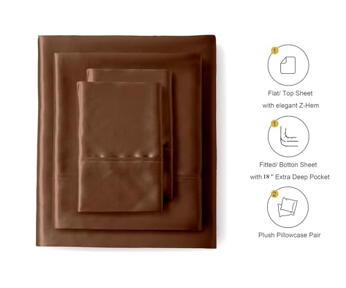 Image of Lanest Housing Silk Satin Sheets, California King Size Satin Bed Sheet Set with Deep Pockets, Cooling Soft and Hypoallergenic Satin Sheets Cal King - Brown