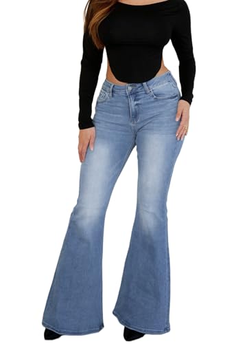 TodTan Women's Ripped Jeans High Waisted Bell Bottom Jeans Hem Destroyed Denim Pants